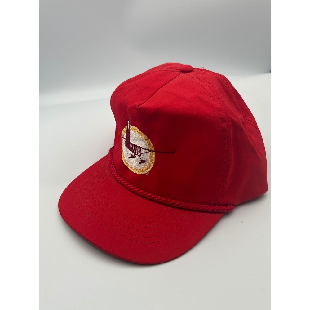 Vintage KC Red Aviation Glider Airplane Rope Hat Leather Strapback Cap OSFA